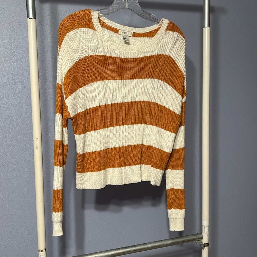 Forever 21 Orange & Off White Striped Sweater, Size Small